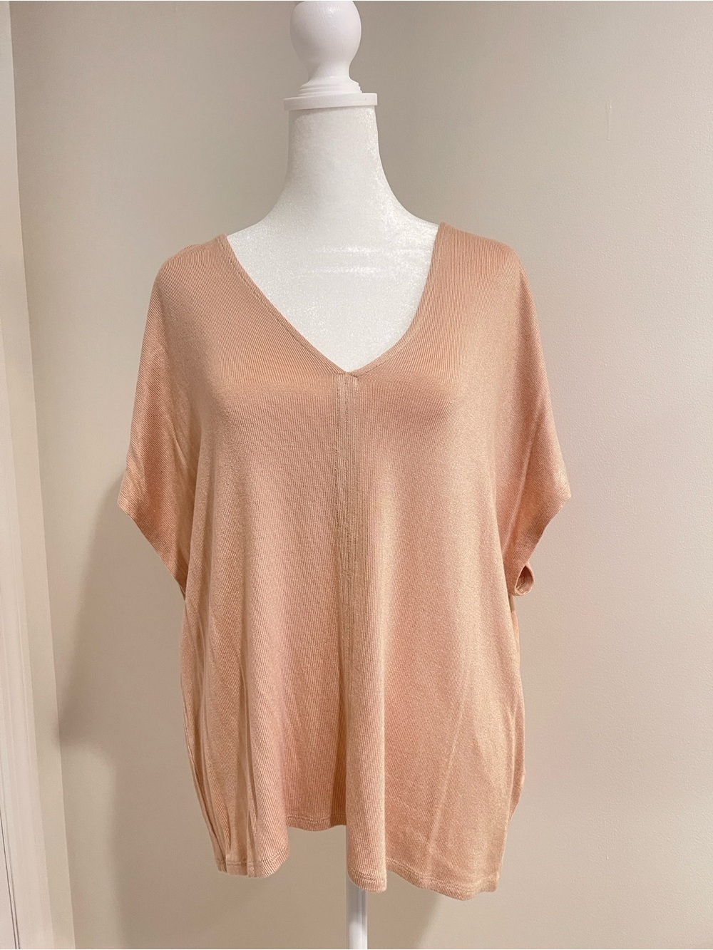 Elie Tahari Peach/Cream V-Neck Oversized Short Sleeve Tunic